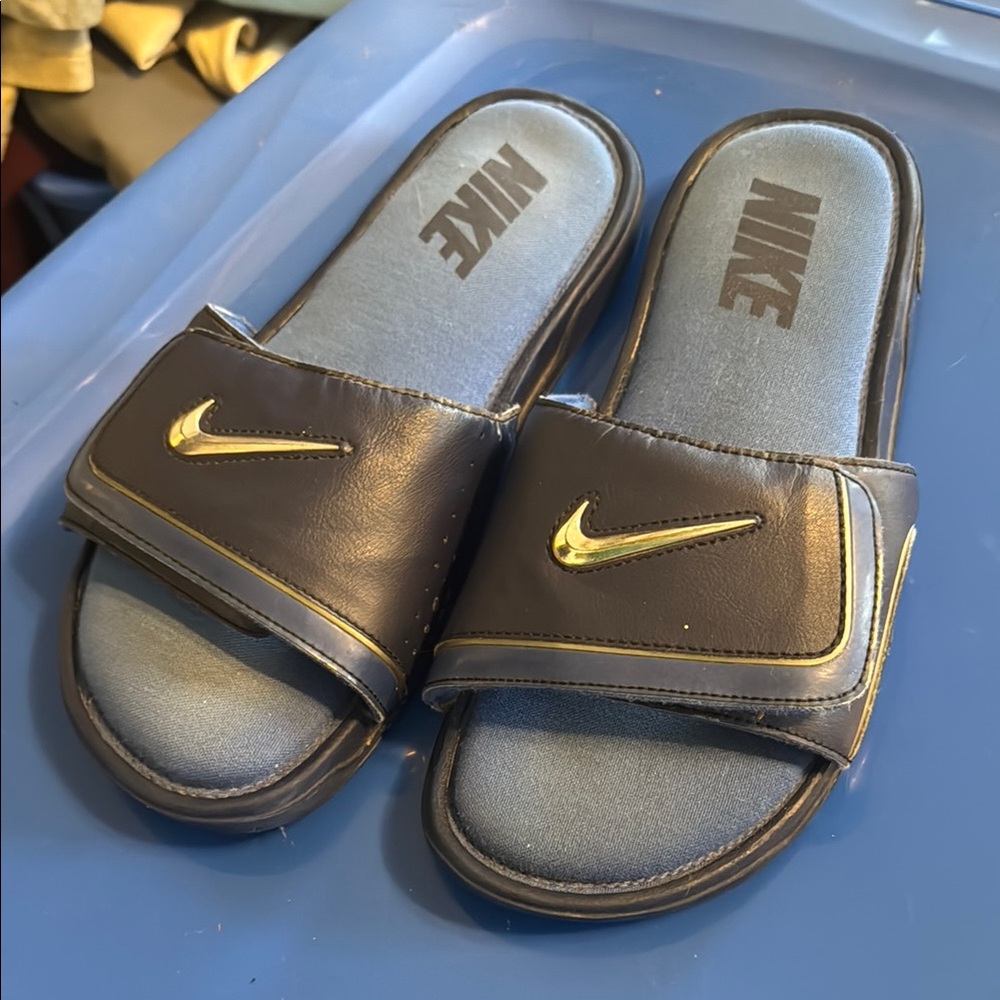 Nike Blue Slide Sandals with Silver Accents